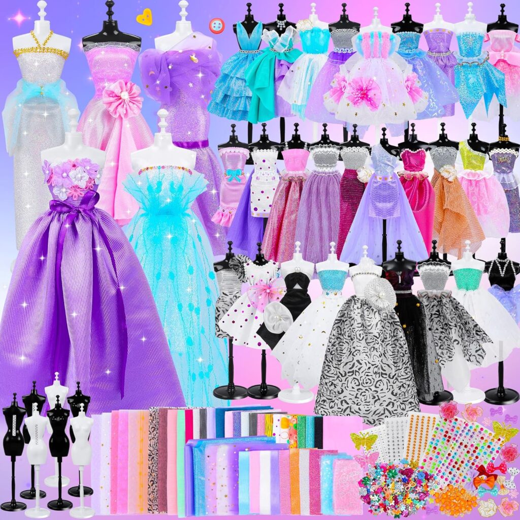 1500+Pcs Fashion Designer Kit for Girls, Sewing Kit with 7 Mannequins, DIY Arts and Crafts Kit for Kids, Doll Clothes Making Kit, Girl Toys for Age 6 7 8 9 10 11 12 Year Old Gifts