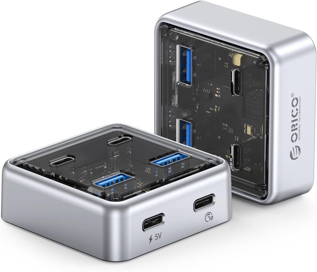 ORICO 10Gbps USB C Hub, 4-Port Zinc Alloy USB 3.2 Splitter with 2 USB-A & 2 USB-C Ports, High-Speed Data Extender for Laptops, PCs, Desktops, and More (3.28Ft)