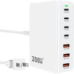 USB Fast Charger Block 200W usbc Charging Block, Upgraded GaN 7-Port Fast Charging Station Hub, USB-C Laptop Charger Adapter, Compatible with MacBookAir/Pro, DELL, iPhone16/15, iPad, Steam (White)