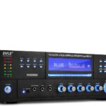 Pyle 4-Channel Wireless Bluetooth Power Amplifier – 1000W Stereo Speaker Home Audio Receiver w/FM Radio, USB, Headphone, 2 Microphone w/Echo, Front Loading CD DVD Player, LED, Rack Mount, Black