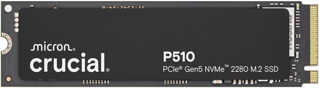 Crucial P510 1TB Gen5 NVMe SSD, Up to 11,000 MB/s, PCIe 5.0 M.2 2280 SSD, Internal Solid State Drive, Compatible with Laptop, Desktop, +Acronis Software – CT1000P510SSD8-01