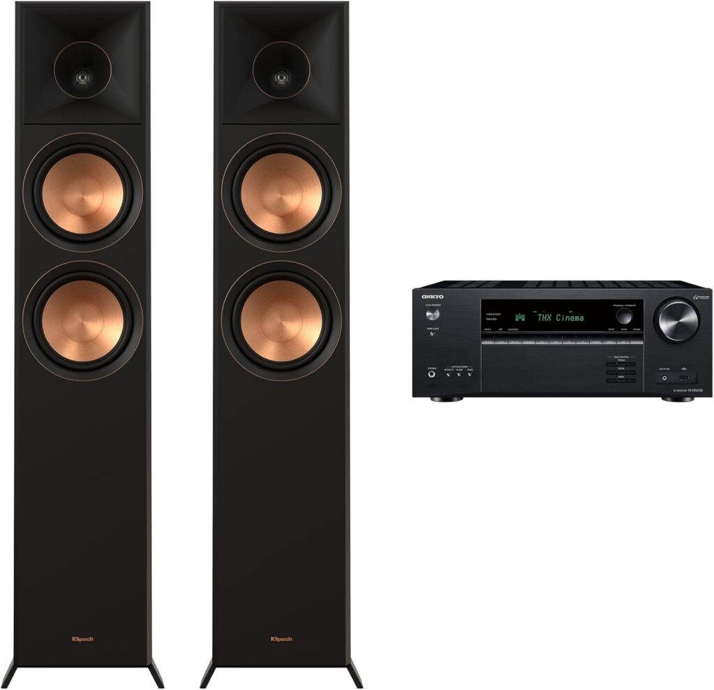 Klipsch Reference Premiere RP-6000F II Floorstanding Speaker with 6” Cerametallic Woofers in Walnut with Onkyo TX-NR6100 7.2 Channel THX Certified Network AV Receiver