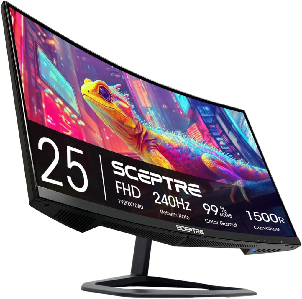 Sceptre New Curved 24.5-inch Gaming Monitor up to 240Hz 1080p R1500 1ms DisplayPort x2 HDMI x2 Eye Care Build-in Speakers, Machine Black 2026 (C255B-FWT240 Series)