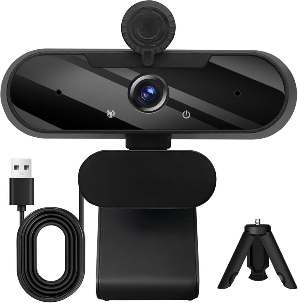 USB HD 1080P Video Webcam and Wide Angle Camera with Built-in Microphone and Rotatable Tripod,for Laptop Computer or Desktop PC,Great for Live Streaming.Calls.Video Conferencing – 1(Black)