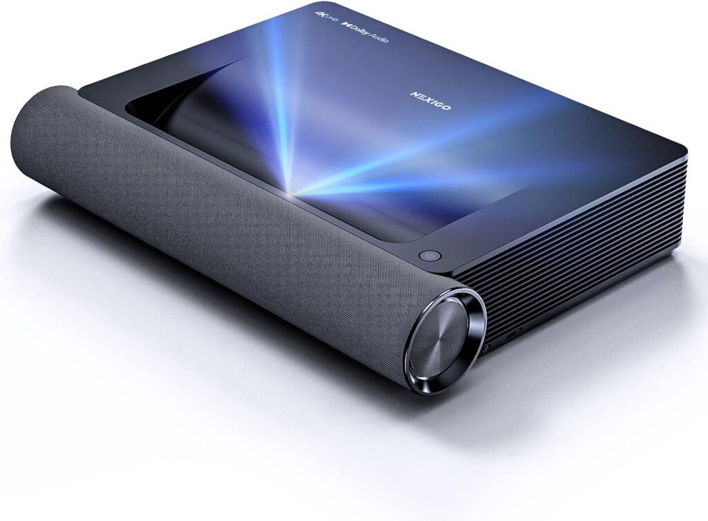 NexiGo Aurora PJ90, 4K Ultra Short Throw UST Projector, Laser-Powered, HDR10, HLG, 3D, 85% DCI-P3 & 121% Rec.709, 60W Stereo Speakers with Dolby_Audio, Android TV