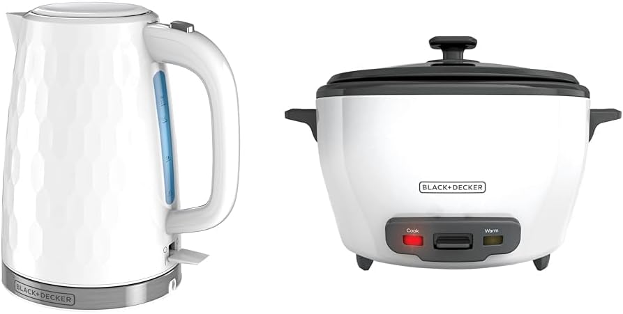 BLACK+DECKER 1.7L Rapid Boil Electric Kettle & 6-Cup Rice Cooker Bundle with Steaming Basket