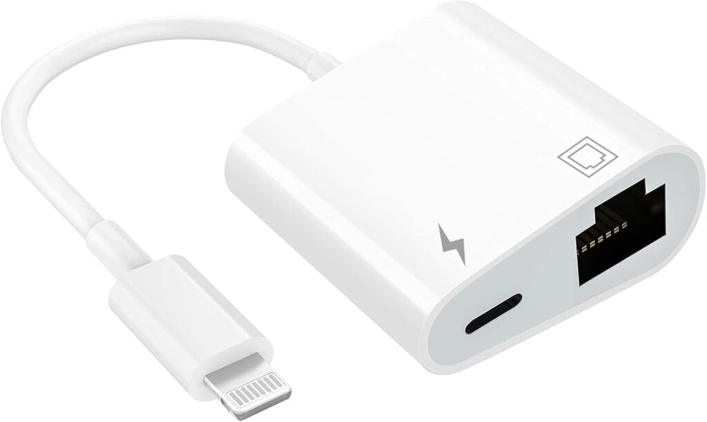 Apple MFi Certified Lightning to Ethernet Adapter – 2 in 1 RJ45 Ethernet LAN Network Adapter with Charge Port for iPhone/iPad/iPod, Plug and Play, Supports 100Mbps Network