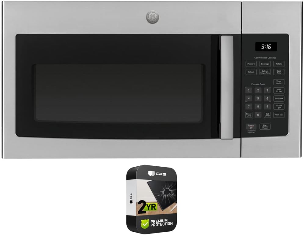 GE JVM3160RFSS 1.6 Cu. Ft. Over-the-Range Microwave Oven Stainless Steel Bundle with 2 YR CPS Enhanced Protection Pack