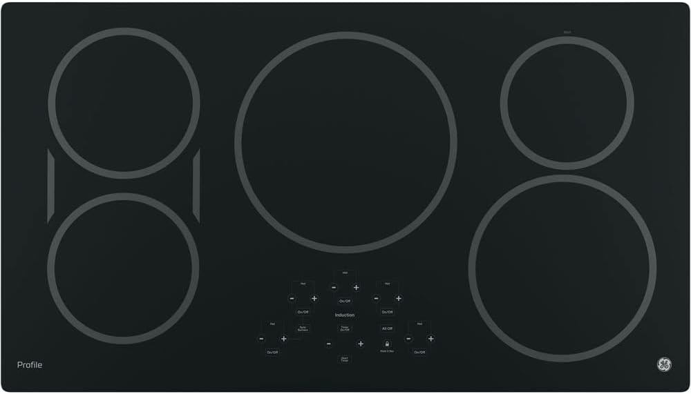 GE 36-Inch Cooktop with 5 Induction | Pan Size Sensors, SyncBurners, Red LED Display, Kitchen Timer, 3,700-Watt Element | ADA Compliant Fits Guarantee | PHP9036DJBB model