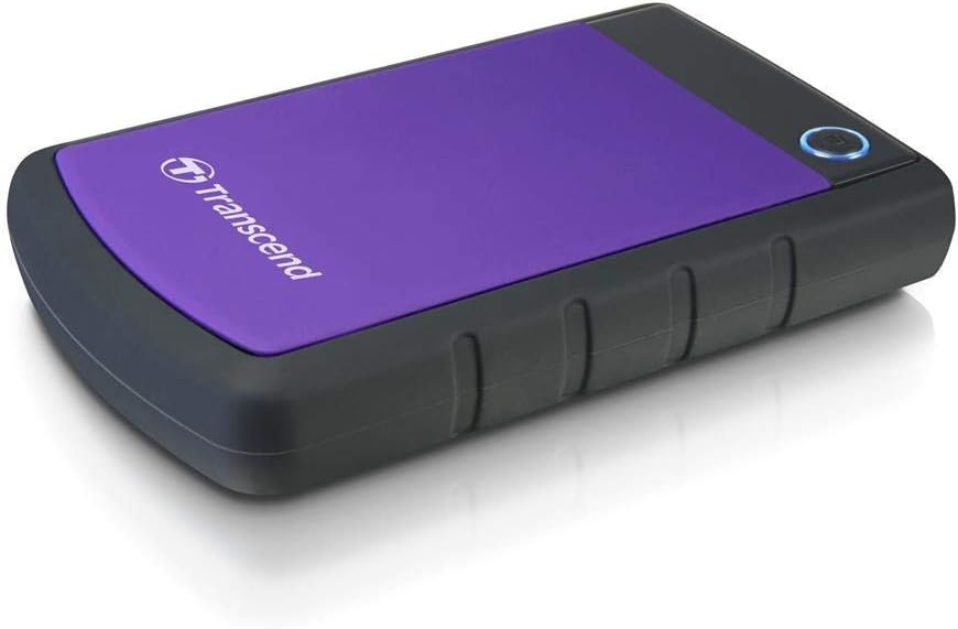 Transcend 2TB SJ25H3, USB 3.1 Portable Hard Drive Rugged, Anti-Shock Resistant, Compact and Lightweight with Lightning-Fast Speeds, One Touch Backup Button, Purple – TS2TSJ25H3P