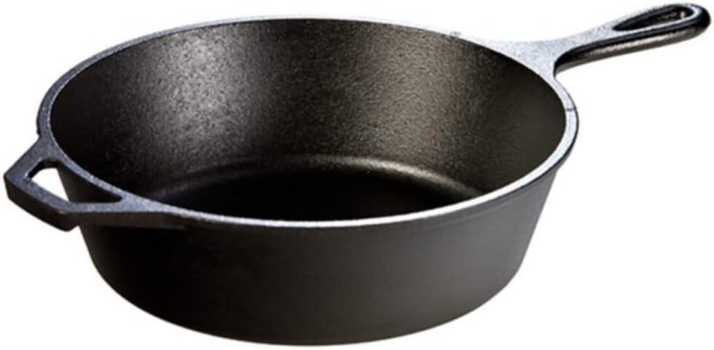 Lodge 3 Quart Pre-Seasoned Cast Iron Deep Skillet – Signature Teardrop Handle & Assist Handle – Use in the Oven, on the Stove or Grill, or Over a Campfire – Use to Sear, Sauté, Bake, Broil, Braise, Fry, or Grill – Black