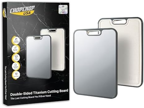 ChopChop USA Double-Sided Titanium Cutting Board – Food Grade, Rustproof, Dishwasher Safe, Durable Kitchen Board for Meat & Vegetables – Great for Daily Cooking, BBQ, Camping & Holiday Meals (Large)