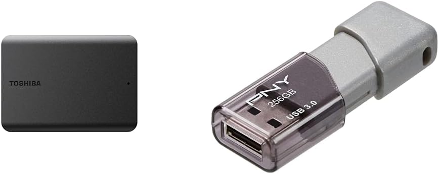 Toshiba Canvio Basics 1TB Portable External Hard Drive USB 3.0, Black – HDTB510XK3AA & PNY 256GB Turbo Attache 3 USB 3.0 Flash Drive,GREY
