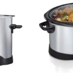 Hamilton Beach Sear & Cook Stock Pot Slow Cooker with Stovetop Safe Crock, Large 10 Quart Capacity, Programmable, Silver (33196) & 8 Quart Programmable Slow Cooker, Silver (33480)