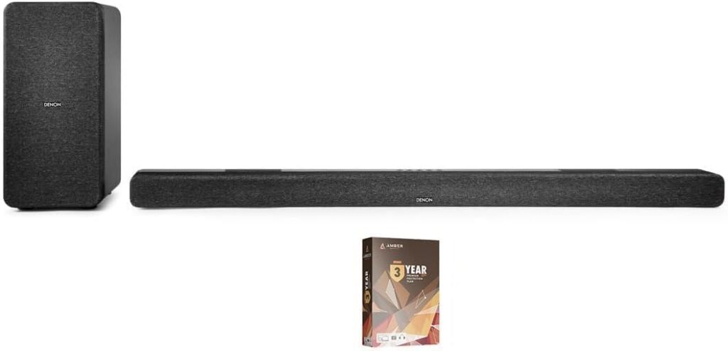 Denon DHT-S517 3.1.2 Dolby Atmos Soundbar with Wireless Subwoofer with an Additional 1 Year Extended Amber Protection (2022), Black