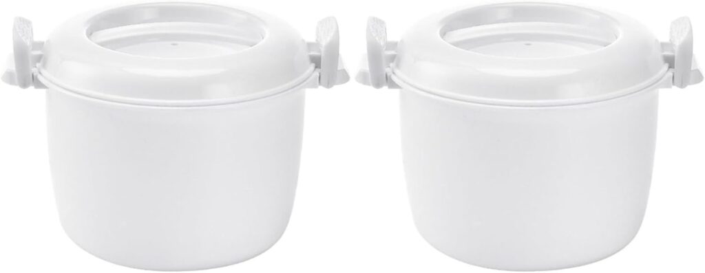 Hemoton 2-Pack Microwave Rice Cooker Set 8-Cup Capacity Microwavable Rice Steamer Food Grade Plastic Small Kitchen Appliance for Quick Easy Cooking
