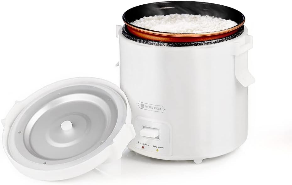 1.0L Mini Rice Cooker,WHITE TIGER Portable Travel Steamer Small,15 Minutes Fast Cooking, Removable Non-stick Pot, Keep Warm, Suitable For 1-2 People – For Cooking Soup, Rice, Stews & Oatmeal