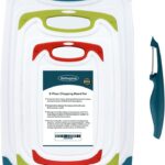 Cutting Boards for Kitchen, Plastic Chopping Board Set of 4 with Non-Slip Feet and Deep Drip Juice Groove, Easy Grip Handle, Dishwasher Safe