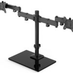 HUANUO Freestanding Dual Monitor Stand, 32 Inch Dual Monitor Mount for 2 Screens, Holds up to 19.8 lbs per Arm, Monitor Arm Riser with Tempered-Glass Base, Tilt, Swivel, Rotation, Black