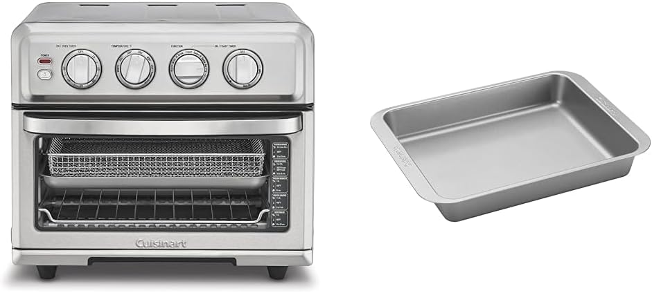 Cuisinart Air Fryer + Convection Toaster Oven, 8-1 Oven with Bake, Grill, Broil & Warm Options, Stainless Steel, TOA-70 & AMB-TOBBP Toaster Oven Baking Dish, silver, 1.12″” x 0.86″” x 0.16″””