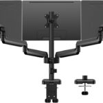 MOUNTUP Triple Monitor Mount for 17-32 inch Screens, Full Motion Triple Monitor Stand, Gas Spring 3 Arm Desk Mount Holds 4.4-19.8 lbs Each, Clamp & Grommet Mounting, Black