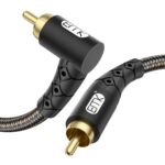 EMK 90 Degree RCA Subwoofer Cable 24K Gold-Plated Connector Nylon Braided Double Shielded – Support Digital & Analog Signals for Amplifier, Home Theater, Hi-Fi System,Subwoofer Black/10ft/3m