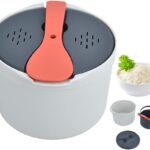 Microwave Rice Cooker Steamer, Microwave Pasta Cooker with Strainer, 2 L Microwave Cookware Set for Rice, Pasta, Vegetables, Quinoa, Oatmeal, Ramen Non stick (orange)