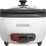 BLACK+DECKER Rice Cooker 6-Cup (Cooked) with Steaming Basket, Removable Non-Stick Bowl, White