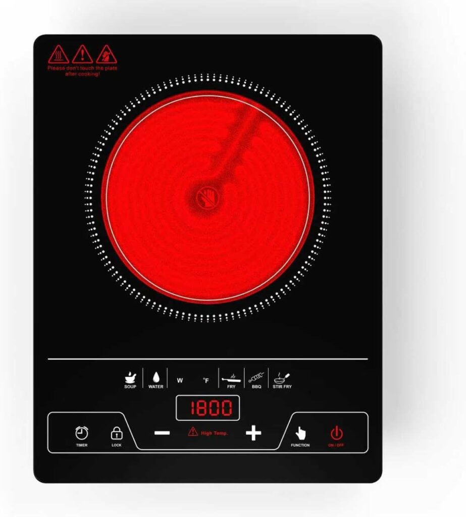 VBGK Single Burner Electric Cooktop,1800W Electric Stove Top Portable Cooktop LED Touch Control,8 Power Levels, Kids Lock