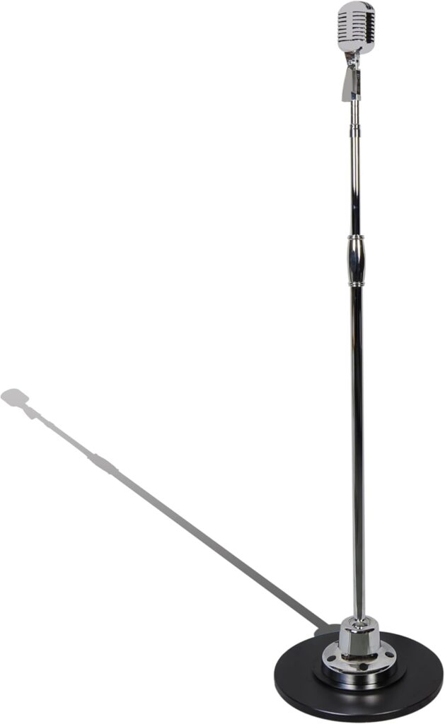 Pyle Retro Microphone, Classic Vintage Style, Unidirectional Audio, Adjustable Stand, XLR Cable, Silver Finish, Dynamic Vocal Performance Mic with 49-69” Swing Stand and Detachable Microphone