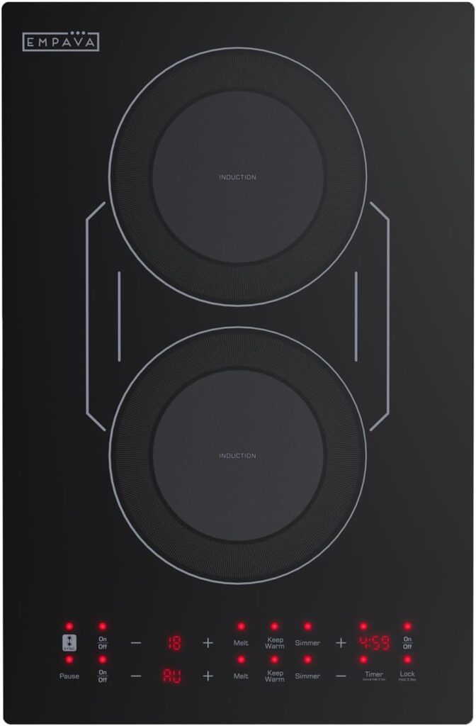 Empava Double/Dual Induction Cooktop 2 Burner, Shatter-proof Flat Glass Top, Bridge-SYNC, 3 Preset Modes, Bulit-in/Countertop, 110~120 Volt Plug in Electric Stove for Kitchen, RV, Outdoor Camping