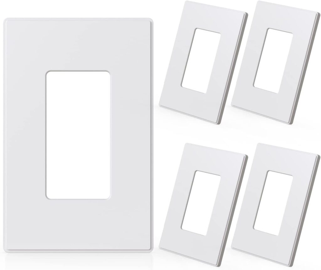 ELEGRP 1-Gang Screwless Decorative Wall Plates, Mid-Size Unbreakable Thermoplastic Faceplate Cover for Decorator Receptacle Outlet Switch, UL Listed (5 Pack, Matte White)