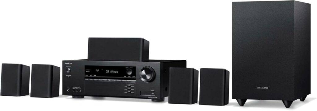 Onkyo HT-S3910 Home Audio Theater Receiver and Speaker Package, Front/Center Speaker, 4 Surround Speakers, Subwoofer and Receiver, 4K Ultra HD (2019 Model)