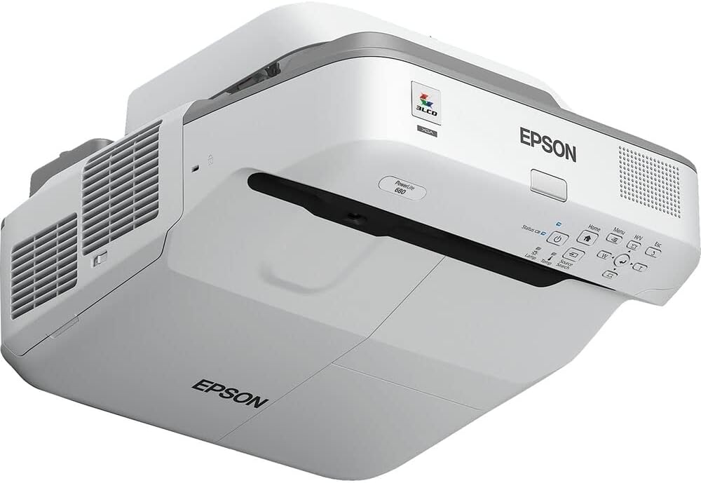 Epson PowerLite 680 3500-Lumen XGA Ultra-Short Throw 3LCD Projector, White (Renewed)