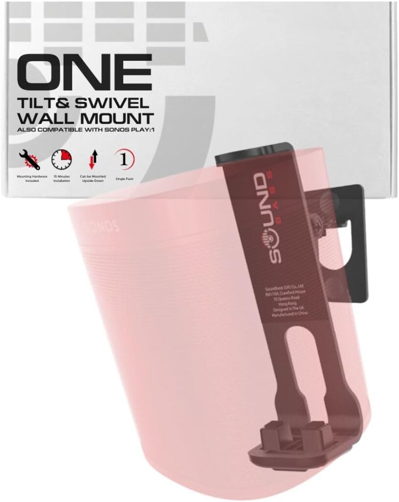 Sound Bass ONE, ONE Gen 2, ONE SL, Play:1 Wall Mount Bracket, Black, Single, Compatible with Sonos ONE, ONE Gen 2, ONE SL & Play 1