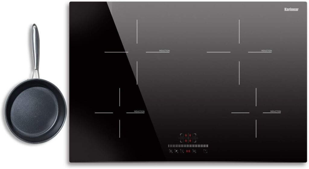 Karinear 30 Inch Induction Cooktop, 4 Burners Electric Cooktop With Touch Control, 9 Power Level Drop-in Induction Stove top, Child Safety Lock & Timer, 7200w,220V, No Plug(come with a pot)