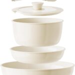 Redchef Ceramic Pots and Pans Set Non Stick, Nonstick Kitchen Cookware Sets, Non Toxic Pots and Pans Set Non Stick, PFAS PFOA & PTFE Free, Detachable Handle Pots and Pans 5 Piece, RV Cookware