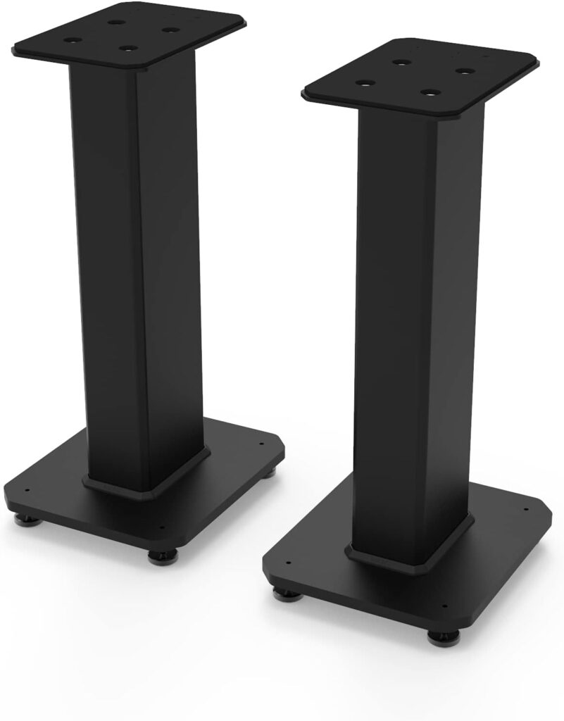 Kanto SX22 Universal Fillable Speaker Floor Stands for Bookshelf Speakers | 22″ Tall | Adjustable Isolation Feet | Dedicated Cable Channel | Fill Bags & Level Incl. | Pair | Black