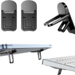 2PCS Zinc Alloy Mini Foldable Laptop Stand, Portable Computer Keyboard Riser with 2 Adjustable Angles, Self-Adhesive Invisible Notebook Stand and Keyboard Lift for Desk (Black)