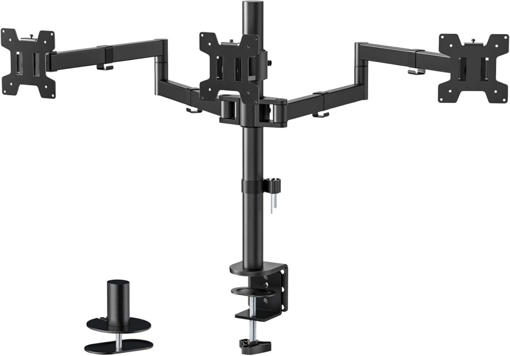 WALI Triple Monitor Mount, 3 Monitor Desk Mount for 13-27 inch Computer Screens, Holds up to 22 lbs, Triple Monitors Stand for Desk, with Tilt, Swivel, Rotation, VESA 75/100mm (M003S), Black