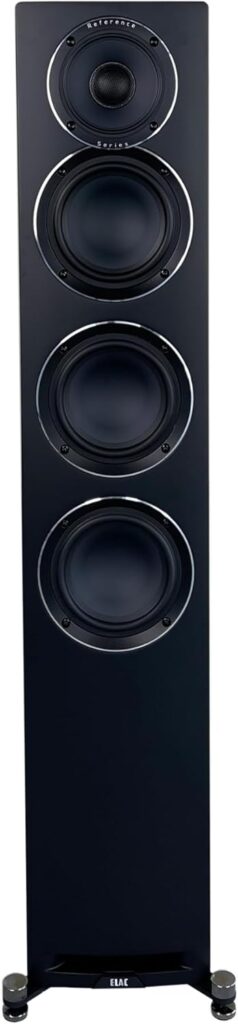 ELAC Uni-Fi Reference 3-Way 5-1/4″ Floor Standing Speaker, Oak or Walnut Tower Speaker for Home Theater and Stereo System, Black Baffle with Walnut Sides