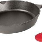 Lodge 12 Inch Cast Iron Skillet with Red Silicone Hot Handle Holder โ Pre-Seasoned Frying Pan for Stove, Oven, Grill & Campfire โ Made in the USA โ Durable, Nonstick Cast Iron Cookware โ Black
