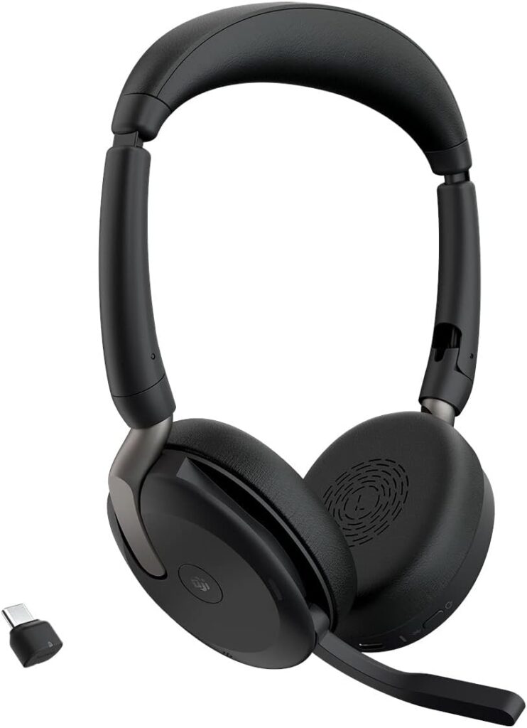 Jabra Evolve2 65 Flex Wireless Stereo Headset – Bluetooth, Noise-Cancelling ClearVoice Technology & Hybrid ANC – Certified for Microsoft Teams – Black