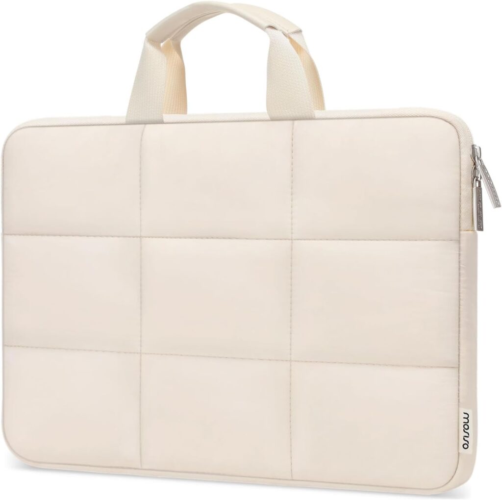 MOSISO Puffy Laptop Sleeve 13-13.3 inch, Compatible with MacBook Air 13 inch M3 M2 M1, Compatible with MacBook Pro 13/14 inch, Rectangle Quilted Carrying Case Laptop Cover for Women with Handle, Sand