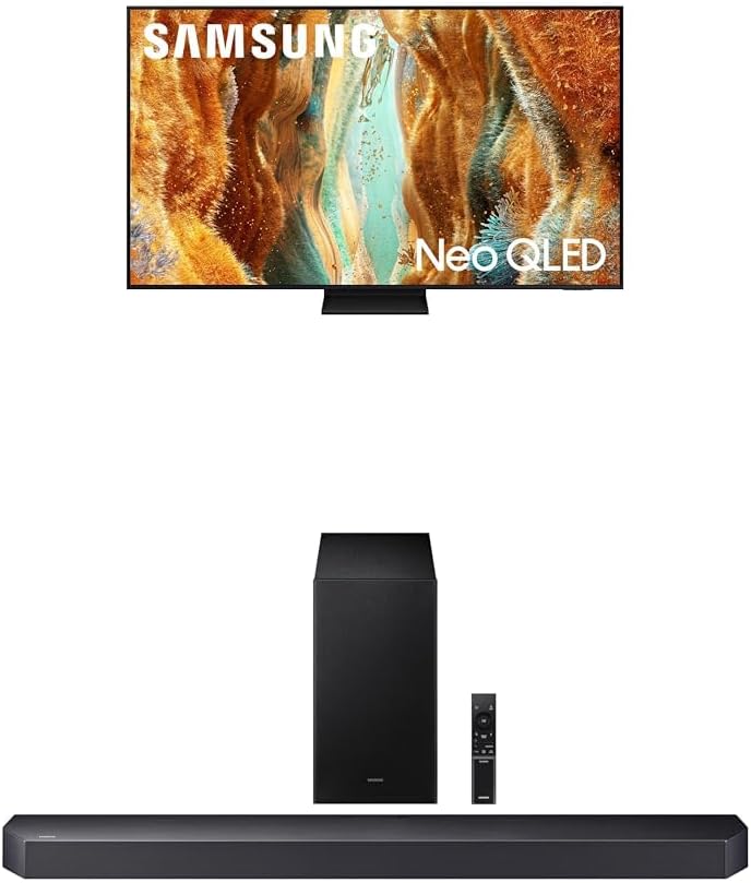 Samsung 75-Inch Class Neo QLED QN70F 4K Mini LED Smart TV (2025 Model) NQ4 AI Gen2 Processor, Quantum Matrix Technology Slim Q-Series Soundbar HW Q600F 3.1.2 ch Subwoofer (2025 Model)