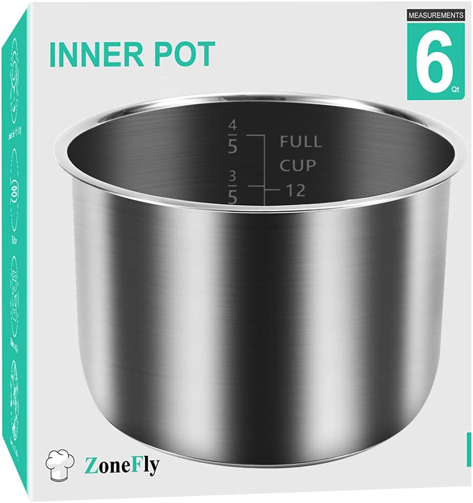 6Qt Power Cooker XL Replacement Inner Pot Stainless Steel Compatible with 6 Quart Power Pressure Cooker PPC770 PPC771 PPC770-1 PRO PCXL-PRO6 YBD60-100 WAL1 WAL2 Stainless Steel Inner Pot Parts – 6 QT