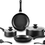 8pcs Black Ceramic Pots and Pans Set, Cooking Pan Set,Cooking Pot Set Ceramic Pan Set, Nonstick Cookware Set, Induction Safe Kitchen Cooking Set with Frying Pans, Saucepans, shovel and Ladle
