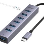 FORIDA USB C Hub-8 Port USB HUB with 7 USB3.0 Data Ports,Aluminum Alloy USBC Splitter with Type C 5V/3A Power Port Compatible with MacBook, iPad, Surface Pro, XPS, Laptop,PC (Gray,USB C-9.8in)