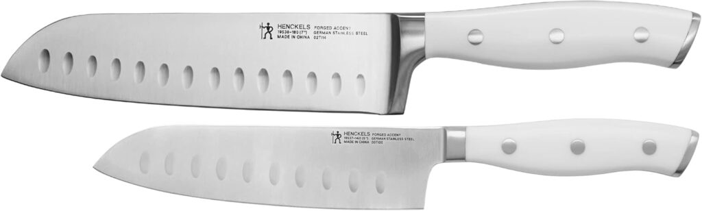 HENCKELS Forged Accent Razor-Sharp 2-pc Santoku Knife Set, White Handle, German Engineered Informed by 100+ Years of Mastery