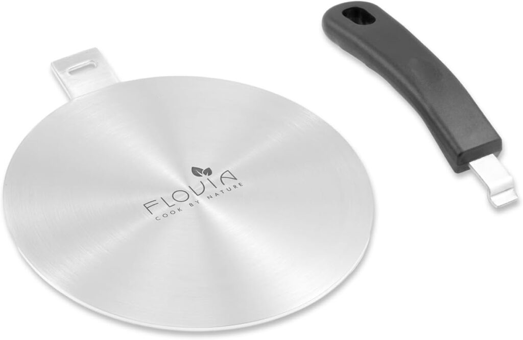 9.45inch Stainless Steel Induction Cooktop Adapter Plate, Heat Diffuser for Glass and Electric Cooktop, Detachable Handle